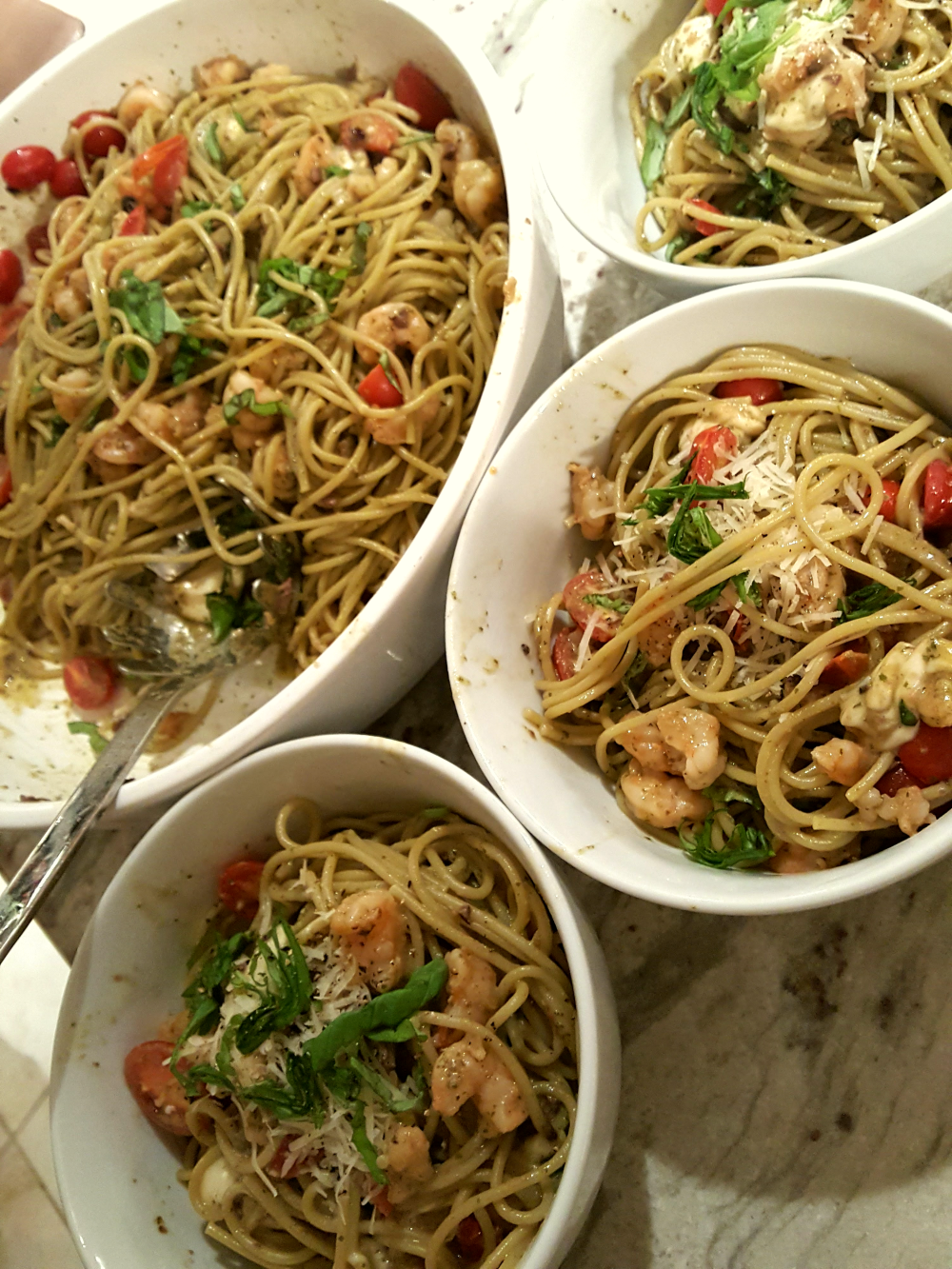 Caprese Pesto Pasta with Shrimp